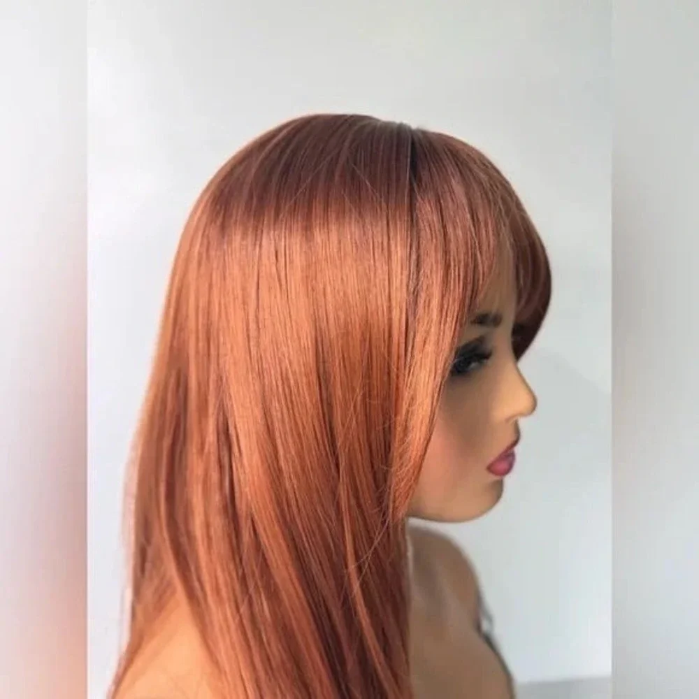 Auburn Red Wig for Women – Long Straight Wig with Full Fringe Bangs